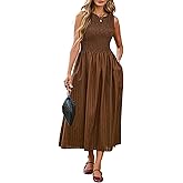 YEXPINE Women's Summer Striped Sleeveless Maxi Dress Smocked Swing A Line Beach Vacation Dress with Pockets