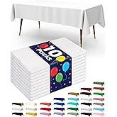 Pureegg Plastic Table Cloth Disposable 10 Pack, 52 x 70 Inch Table Cloths, Dining, Party, Buffet, Wedding, Decorative Tablecloths, Rectangle, White Plastic Cover, Waterproof & Sturdy, White