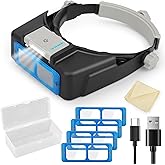 EEEKit Lighted Optivisor Headband Magnifier, Magnifying Glass with Light, Magnifier Headset Magnifying Visor, 1.5X to 3.5X