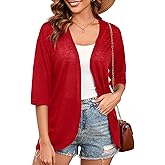 Heymoments Women's Lightweight Open Front Knit Cardigans 3/4 Sleeve Casual Soft Drape Summer Cardigan S-2XL