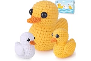 Crochetta Crochet Kit for Beginners, Crochet Kit with Step-by-Step Video Tutorials, Learn to Crochet Animal Kits for Adults and Kids, Craft Knitting Supplies, Ducks Family Amigurumi(40%+ Yarn)