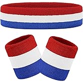 Hoter Sweatband Set Sports Headband Wristband Set Sweatbands Terry Cloth Wristband Athletic Exercise Basketball Wrist Sweatband and Headbands Moisture Wicking Sweat Absorbing Head Band