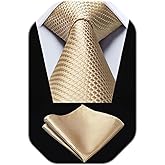 HISDERN Plaid Checkered Tie Handkerchief Woven Classic Formal Men's Necktie & Pocket Square Set