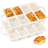 Vinino Silicone Mini Loaf Pans with Metal Reinforced Frame-2 Pack, Non-stick Silicone Bread Pan for Baking 8-Cavity, Tiny Banana Bread Set, Dishwasher Safe Brownie Pan-Cream