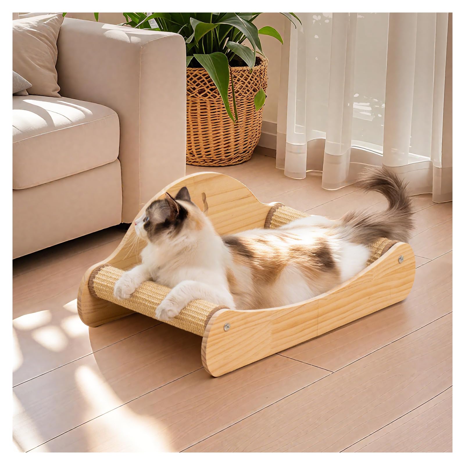 Photo 1 of Avont Sisal Cat Scratcher Bed, Natural Solid Wood Scratch Lounger, No Mess Scratching Chair Couch for Indoor Cats -Large