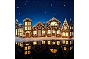 4Pcs DIY Foldable Christmas Gingerbread House Cardboard Kit with LED Lights,Make a Xmas Gingerbread House Craft Decor Kit,G-i