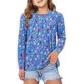 storeofbaby Girls Long Sleeve Shirts Casual Front Pleats Tops Round Neck Blouses 4-14 Years