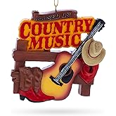 Raised on Country Music Fan Guitar Hat Boots Resin Christmas Ornament