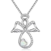 JiaYangJY Sterling Silver Infinity Angel Necklace Heart Birthstone Guardian Angel Pendant Jewelry Gifts for Her
