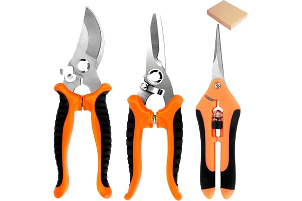 FAJUXIS 3pcs Stainless Steel Gardening Scissors Pruners for Gardening - Garden Clippers Handheld Pruner Set with Soft Grip Ha