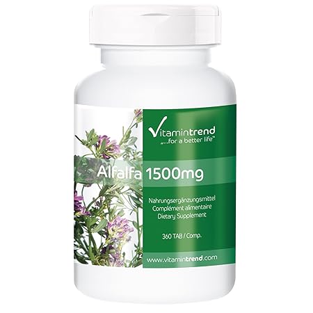 Alfalfa 1500mg - Großpackung Mit 360 Tabletten, Für 4 Monate – Vegan, 4-fach Konzentrierter Extrakt