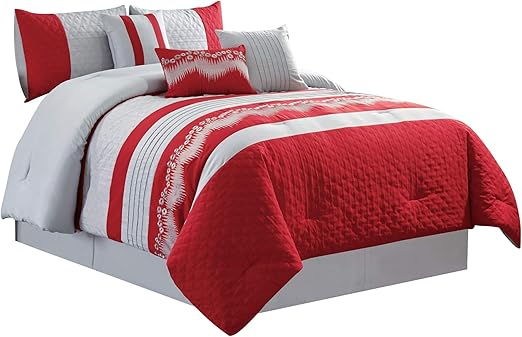 Amazon Com Wpm Embroidered 7 Piece Bedding Set Silver Grey Red