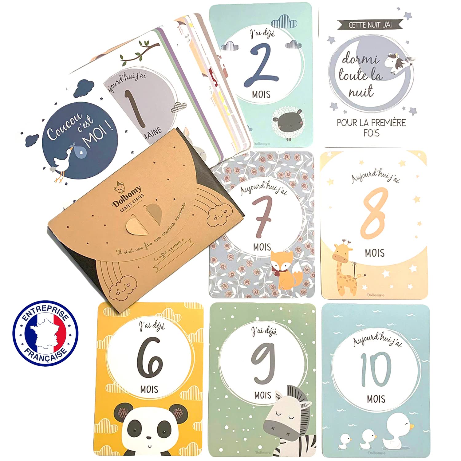 Dolbomy Baby Step Card Set – Pack of 25 Cards from Birth to 1 Year – Personalised Gift for Girl or Boy – Photo Keepsake for Baby and Mum