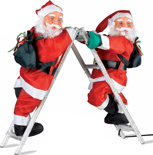 Immagini Su Babbo Natale.Babbo Natale Arrampicatori 2 Su Scala Rigida Snodabile Con Tubo Luminoso Led Multicolore Possibilita Di Posizionare La Scala Sia D Appoggio Come Da Foto Oppure A Parete Amazon It Illuminazione