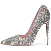 Elisabet Tang Women Pumps, Pointed Toe High Heel Glitter Rhinestone Heels Sparkly Prom Shoes Stiletto Wedding Heels for Bride Shoes for Women