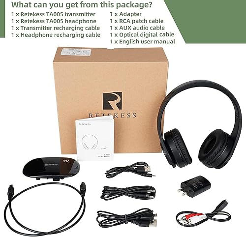 Retekess TA005 Wireless Headphones for TV Watching, TV Headphones for  Seniors with Transmitter, Support A/B Ch