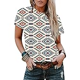 Tewmeu Cowgirl Outfits for Women Vintage Western Aztec Rodeo T Shirts Cactus Desert Graphic Tee Tops