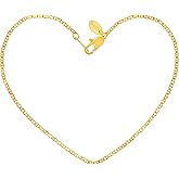 LIFETIME JEWELRY Womens Gold Anklet 1.4mm Flat Mariner Link Ankle Bracelet 24k Real Gold Plated