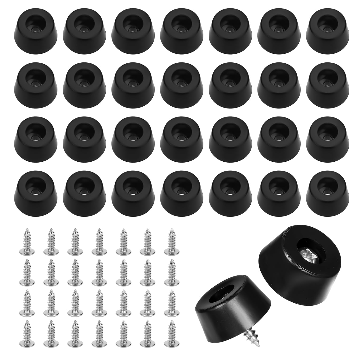 30pcs Cutting Board Rubber Feet, 0.59x0.31in Non Slip Chopping Board Legs with Stainless Steel Screws in Round Small Rubber Table Feet Bumpers Pad for Garden Furniture Electronics Kitchen Appliances