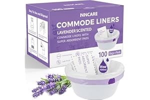 ININCARE Commode Liners with Absorbent Pads for Bedside Commode, 100 Lavender Scented Commode Liners and Pads, Potty Bags for Portable Toilet, Potty Chair Liners, Commode Toilet ＆ Camping Toilet Bags