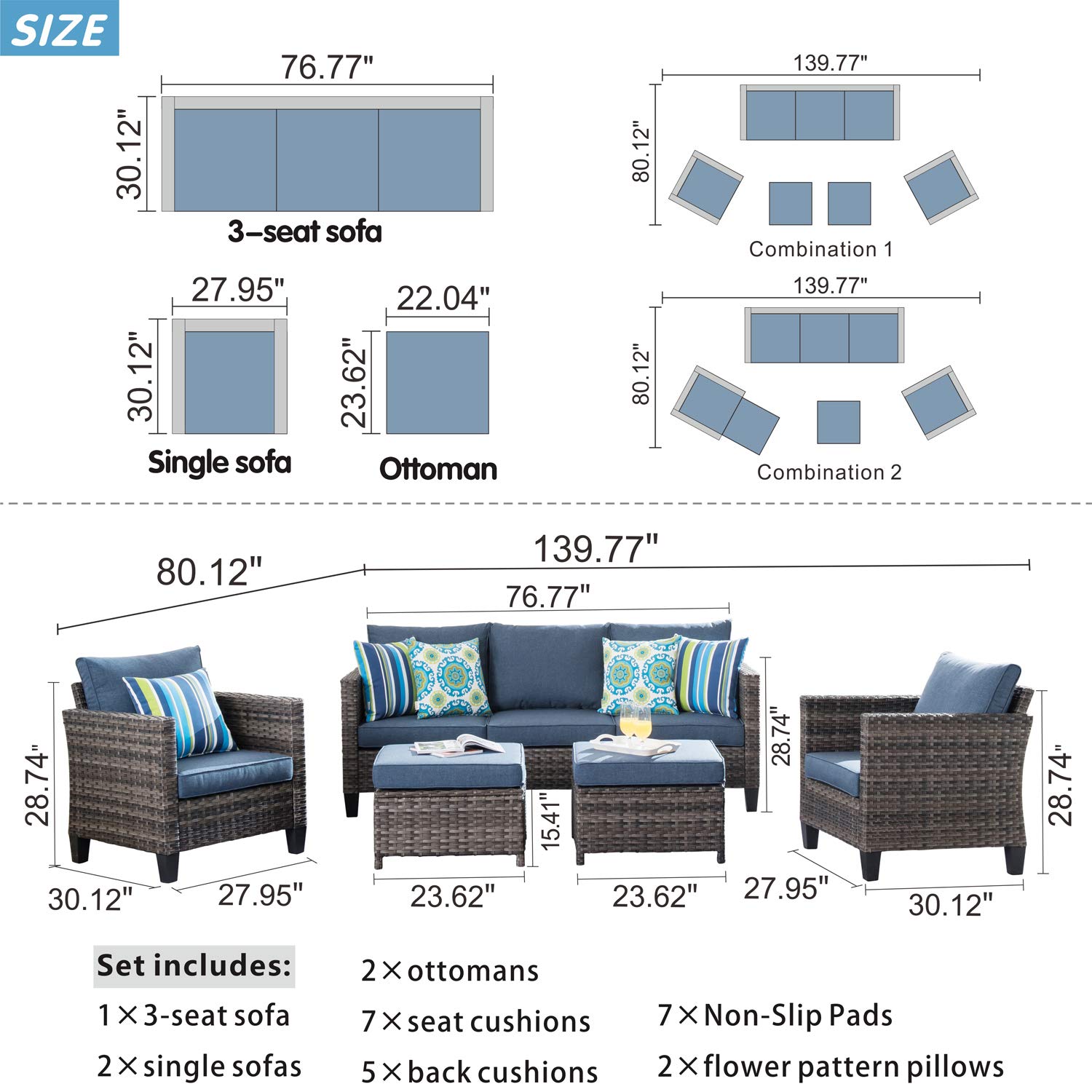 XIZZI Patio Furniture, Outdoor Garden Sofa sectional, Wicker Patio