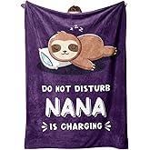 Funny Nana Gifts, Nana is Charging Sloth Blanket, Nana Birthday Gifts, Gifts for Nana from Grandkids for Mothers Day Christmas, Soft Sloth Throws Blankets for Nana 60"X50"