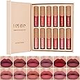 BAISEN DIARY 12 Colors Book Style Velvet Matte Liquid Lipstick Christmas Gift Set Long-Lasting Non-Stick Cup Not Fade Shimmer Nude Lip Gloss Thanks For the Love Lip Set (Set B)