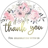 Mobiusea Creation Floral Party Thank You for Celebrating with Us Sticker | 2 inch | Gold Foil | 48pcs Waterproof Thank You Stickers for Wedding, Bridal Shower, Birthday, Boho Girl Baby Shower