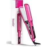 Terviiix Ceramic Hair Straightener, 1-1/2 Inch Wide Flat Iron for Hair, Professional Straightening Irons with Adjustable Temp, 30s Instant Heating, Get Silky Smooth Hair, Dual Voltage, Auto Off, Pink