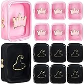 SATINIOR 12 Pcs Witch Party Favor Gift Bags Witch Makeup Bag 5 x 6 Inch Pink and Black Chenille Organizer Pouches Clear with Zipper Waterproof Travel Purse for Women Birthday Supplies