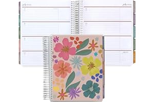 Erin Condren 7x9 Coiled Life Planner (July 2024 - December 2025) - Popping Petals Classic Cover, Horizontal Layout, Bold Blooms Theme, Platinum Coil