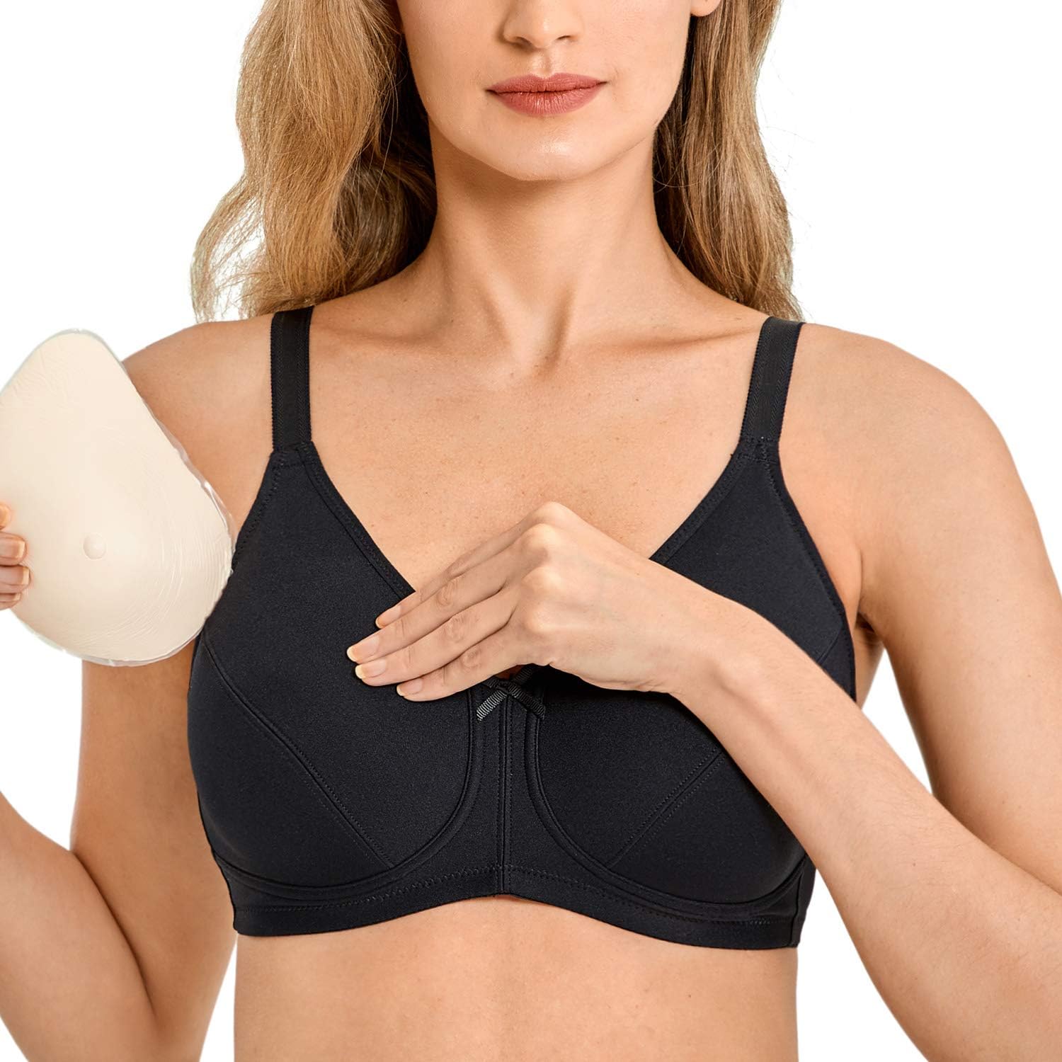 LAUDINE Women's Mastectomy Bras Full Coverage WireFree Pockets Bra