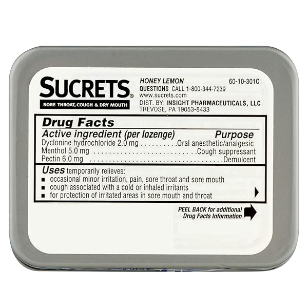 SUCRETS SORE THROAT & COUGH LOZENGES, HONEY LEMON, 18 COUNT