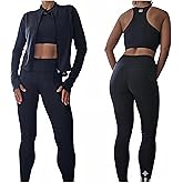 Women's 3 Piece Workout Set, Gym Outfits for Women with Sports Bra, Workout Jacket & High-Waisted Leggings,Yoga Outfit