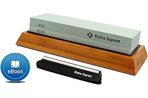 Kota Japan Combination Dual Sided 400-1000 Grit Diamond Knife Sharpener Whetstone Set for Coarse Sharpening & Fine Polishing. Water Stone Kit | Adjustable Bamboo Holder Base | Precision Blade Guide