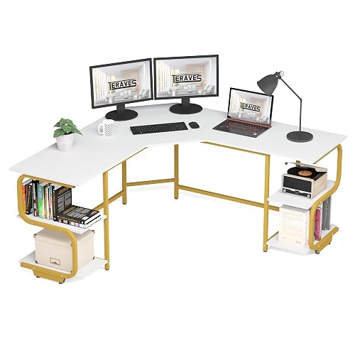 Teraves Modern L Shaped Desk with Shelves,54.21" Computer Desk/Gaming ...