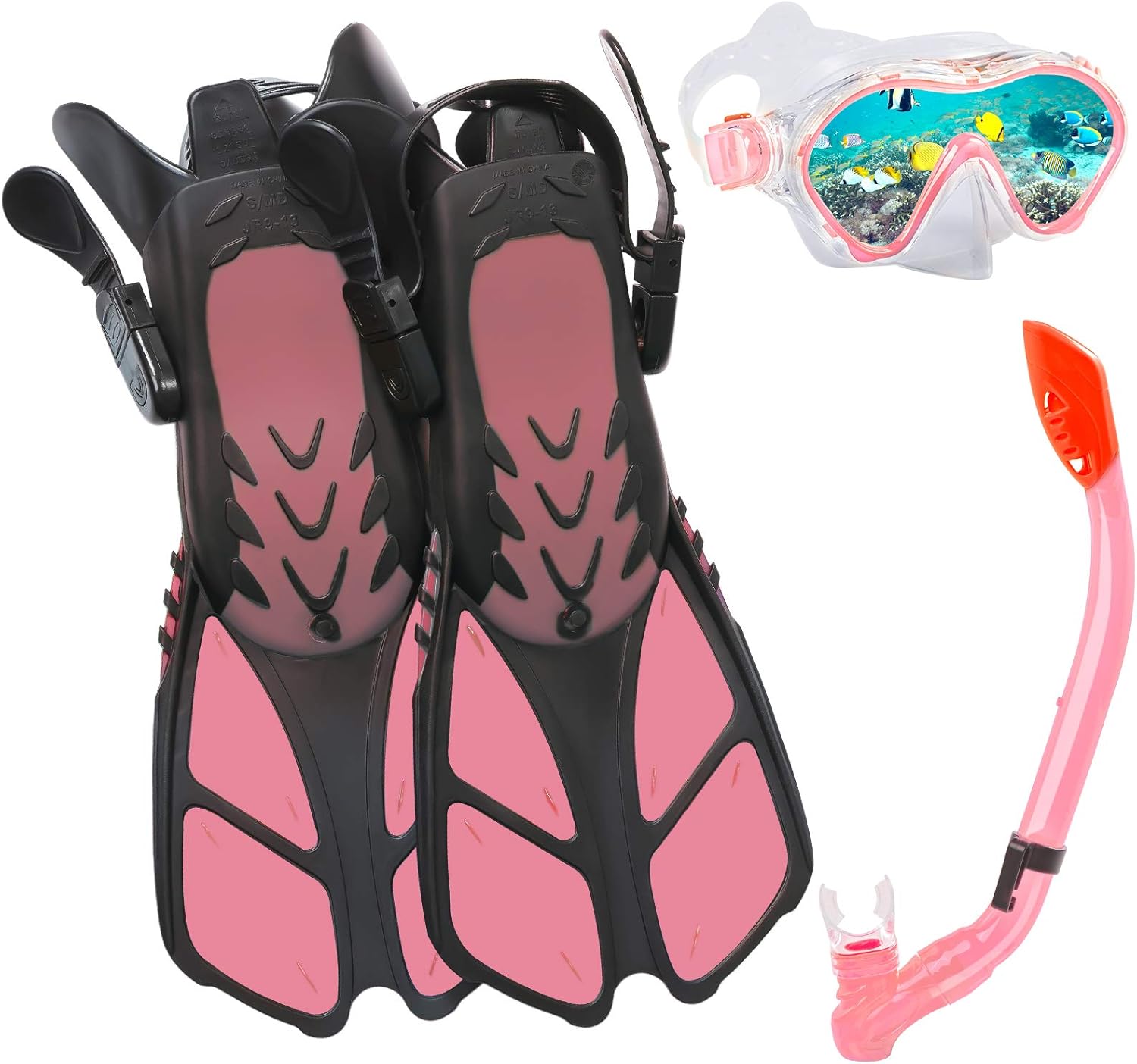 Ertong Children Snorkel Set Kids Scuba Diving Equipment Packages Including Adjustable Swimming Fins/Flippers + Automatic Breathing Tube + Tempered Glass Lens Snorkeling Mask (Rose Red) : Sports & Outdoors