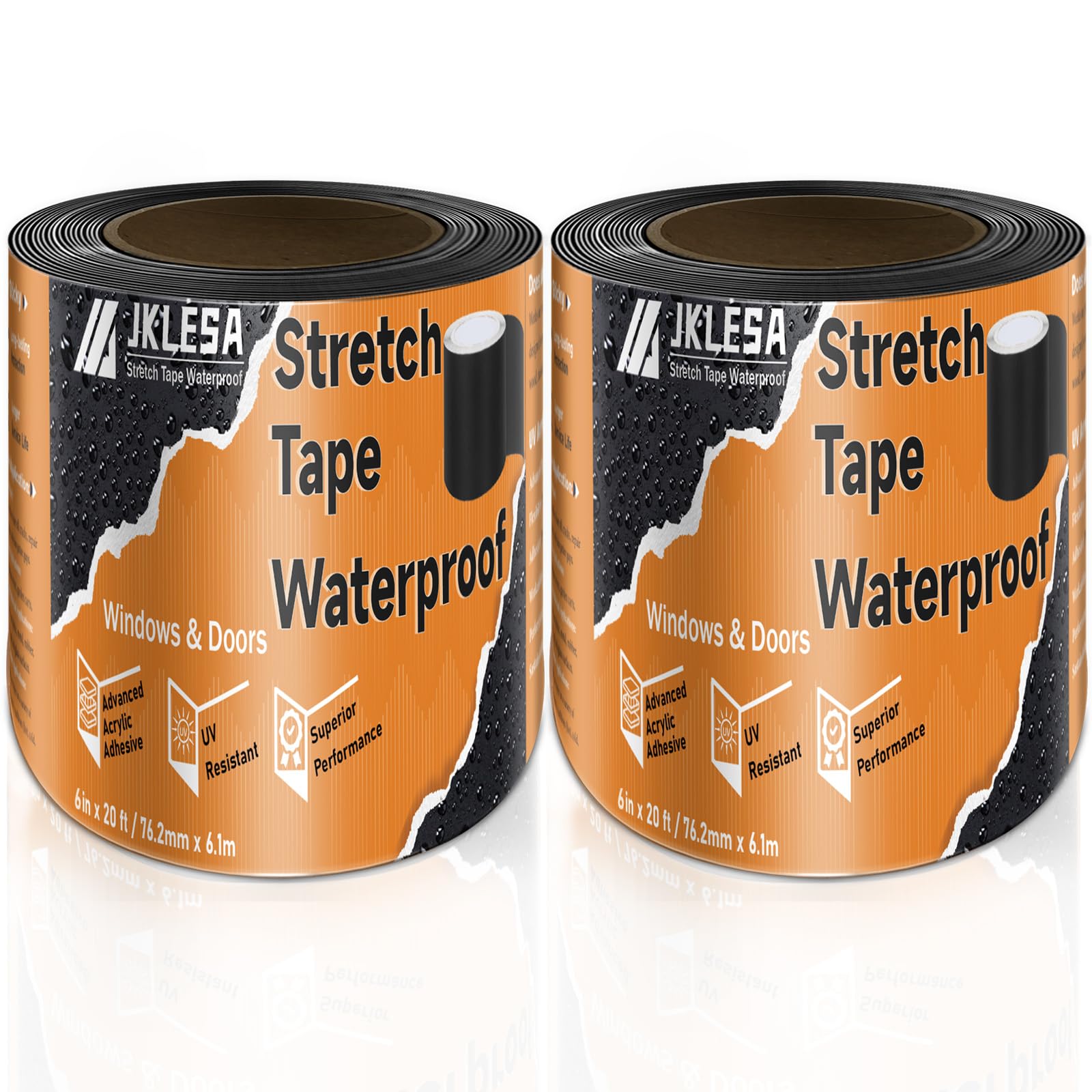 Photo 1 of Stretch Tape for Windows & Doors, 6" x 20' Roll UV Resistant Flashing Tape Waterproof, Self-Adhesive Flashing Tape for Windows, Weather Window Tape with Advanced Acrylic Adhesive, Black (2, 6" x 20')
