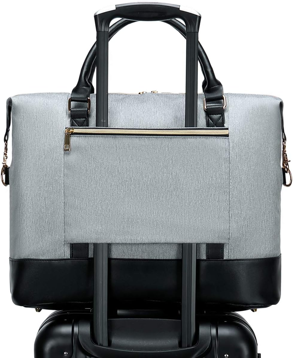 Weekender Laptop Tote Bag Teacher 15.6Inch Large Work Travel Bags Purse Carry-on Overnight Duffel in Trolley Handle (E2022 Grey)