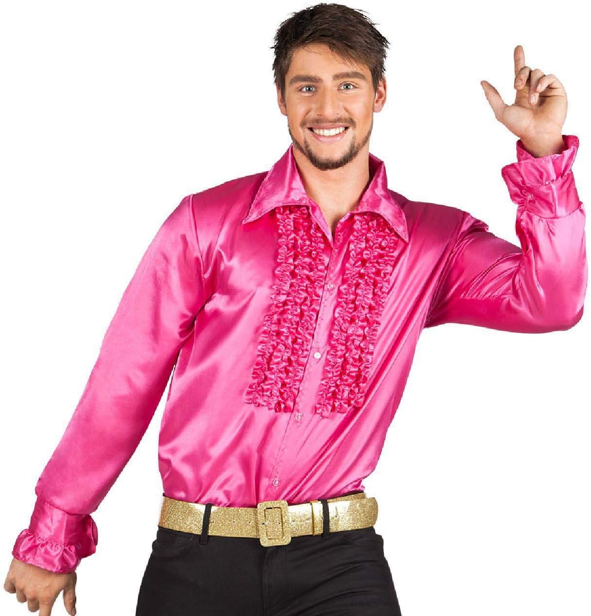 Boland - Ruffled Disco Shirt, Pink, Men's Costume, Party Shirt, 70s, Theme Party, Carnival