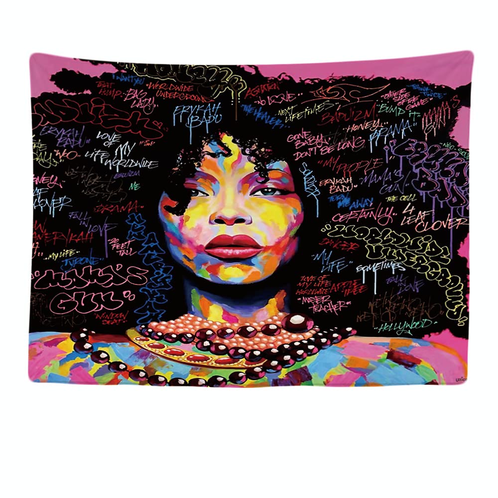 Ulticool - Frau Art Quotes Black Hair - Tapestry - 200 x 150 cm - Large Tapestry - Poster Decoration - Wallpaper - Picture - Curtain for Bed, Wall or Ceiling — image 1