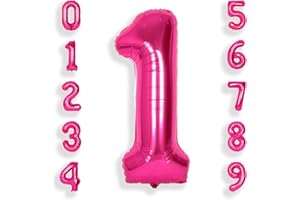 SUWEN 40 Inch Hot Pink Large 1 Balloon Numbers Big Foil Helium Number Balloons 0-9 Jumbo Happy 1st Mylar Birthday Party Decorations for Baby Girl Anniversary Party Supplies