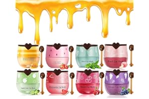 MINFEI 8 Pcs Bee Lip Balm Honey Pot,Moisturizing Lip Mask Overnight, Lip Sleeping Mask Hydrating Prevention Dry and Cracked Lip Scrubs Exfoliator Lip Care, Reduces Lip Lines