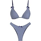 seamoly Women's Bikini Sets Tie Back Bowknot Two Piece Swimsuits Triangle Thong Bathing Suit Gingham Floral Cherry Printing