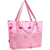 KABAQOO Large Beach Bag Waterproof Sandproof Tote Bag for Women with Zipper & Mesh Pockets for Pool Swim Travel Everyday