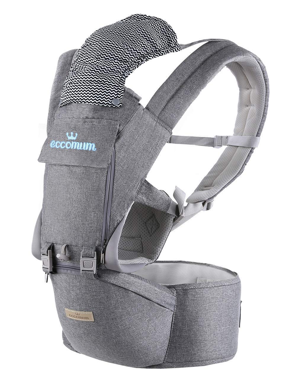 Babytrage, Eccomum 6 in 1 Kindertrage Ergonomisch, verstellbarer Gürtel, Reine Baumwolle Leicht und atmungsaktiv, seitliche und ventrale Mehrfachpositionen, Vollständiger Schutz (6-36 Monate)