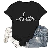 Kelxjia Dinosaur Shirt Women Cute Graphic Tees Funny Dino Shirts for Teen Girls Cartoon Printed Cotton Tshirts Aesthetic Tops