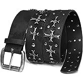 blu&ben Studded Belt for Women, Y2K Punk Rock Belts with Metal Cross Rivet | Emo Stud Waistband for Jeans Pants, Gothic Grunge Strap for Men
