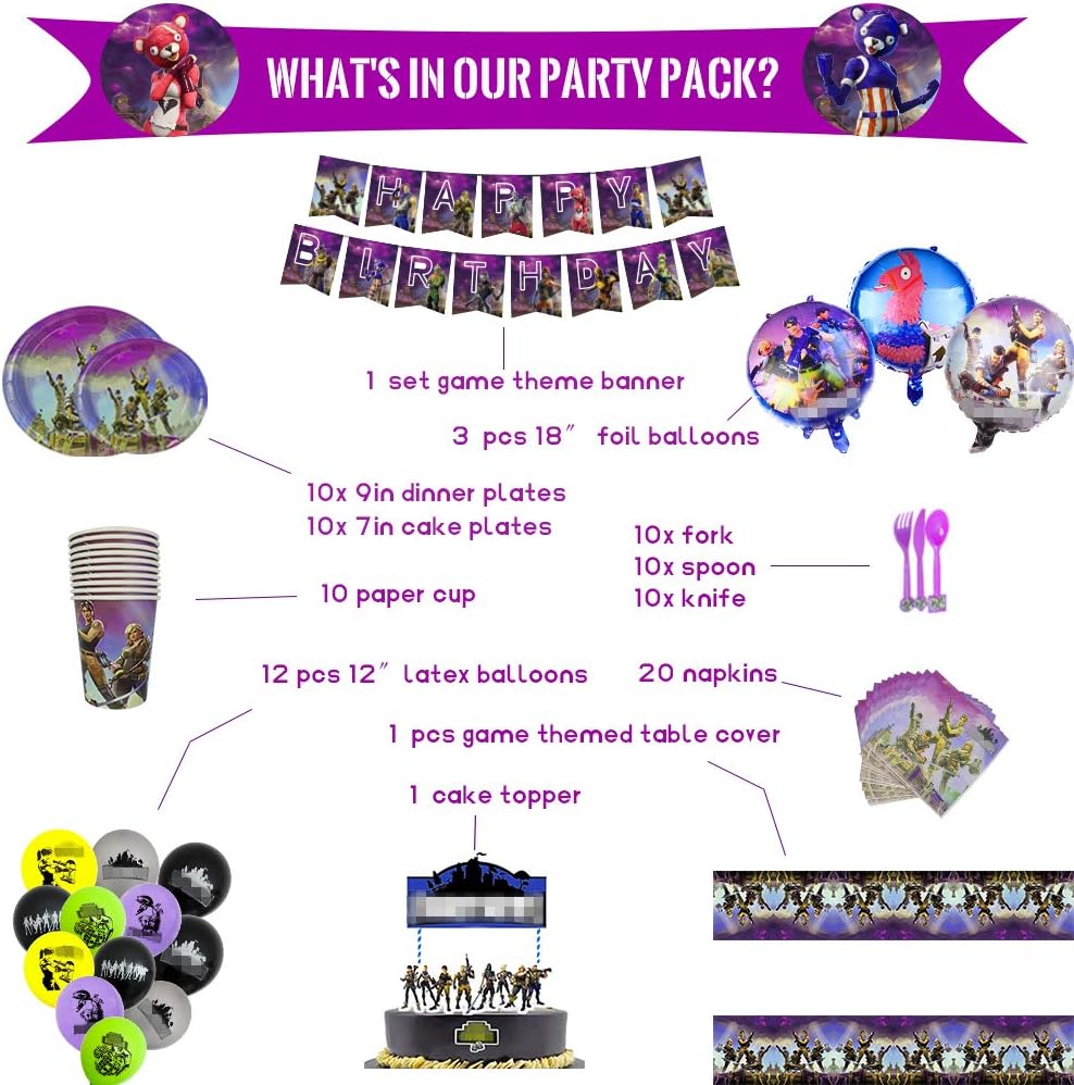 Humfoo Video Game Birthday Party Supplies and Decorations|Happy Birthday Banner|Cake Topper|Cake Cutter|Napkins|Plates|Cups|Utensils|Table Cloth |Latex Party Balloons|Foil Balloons/Game Party Favor: Health & Personal Care