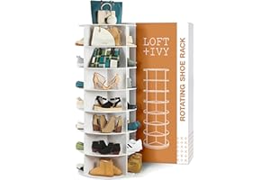 LOFT + IVY 7 Tier Rotating Shoe Rack Tower – 360° Spinning Storage Organizer, Modern Round Shoe Carousel for Closet, Entryway, Bedroom – Space Saving Rotating Lazy Susan Storage Tower